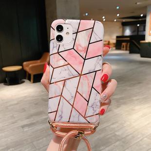 For iPhone 11 Plating Marble Pattern Soft TPU Protective Case with Shoulder Strap(Irregular)