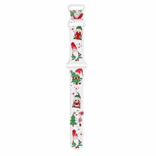 For Apple Watch 46mm / 49mm / 45mm / 44mm Christmas Pattern Silicone Watch Band(Santa Claus White)