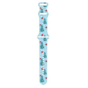 For Apple Watch 46mm / 49mm / 45mm / 44mm Christmas Pattern Silicone Watch Band(Christmas Tree Blue)