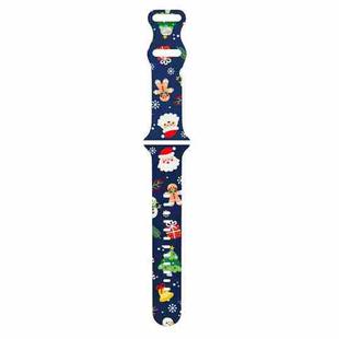 For Apple Watch 46mm / 49mm / 45mm / 44mm Christmas Pattern Silicone Watch Band(Christmas Midnight Blue)