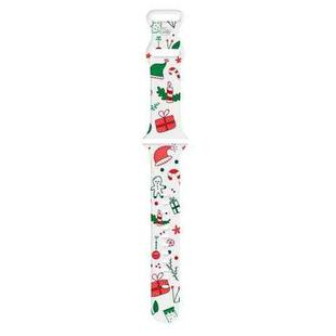 For Apple Watch 46mm / 49mm / 45mm / 44mm Christmas Pattern Silicone Watch Band(Christmas Gift White)