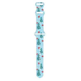 For Apple Watch 42mm / 41mm / 40mm / 38mm Christmas Pattern Silicone Watch Band(Christmas Tree Blue)