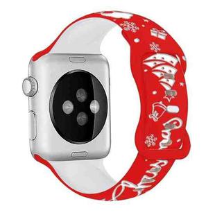 For Apple Watch 42mm / 41mm / 40mm / 38mm Christmas Engraving Butterfly Buckle Silicone Watch Band(Red White)