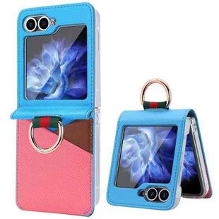 For Samsung Galaxy Z Flip6 VIETAO Metal Ring Card Slot PU Phone Case(Blue Pink)