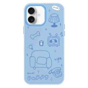 For iPhone 16 Plus Skin Feeling Jelly TPU Hybrid PC Phone Case(Line Puppy Blue)