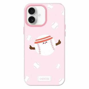 For iPhone 16 Skin Feeling Jelly TPU Hybrid PC Phone Case(Sports Baseball Pink)