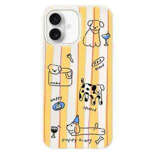 For iPhone 16 Skin Feeling Jelly TPU Hybrid PC Phone Case(Two-color Line Dog White)