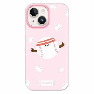 For iPhone 15 Plus Skin Feeling Jelly TPU Hybrid PC Phone Case(Sports Baseball Pink)