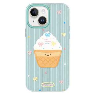 For iPhone 15 Plus Skin Feeling Jelly TPU Hybrid PC Phone Case(Ice Cream Polka Dot Light Green)