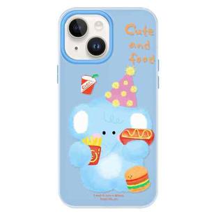 For iPhone 15 Skin Feeling Jelly TPU Hybrid PC Phone Case(Elephant Burger Blue)