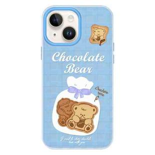 For iPhone 15 Skin Feeling Jelly TPU Hybrid PC Phone Case(Biscuit Bear Blue)