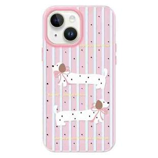 For iPhone 15 Skin Feeling Jelly TPU Hybrid PC Phone Case(Line Puppy Yellow)