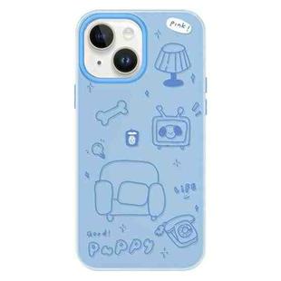 For iPhone 14 Skin Feeling Jelly TPU Hybrid PC Phone Case(Line Puppy Blue)