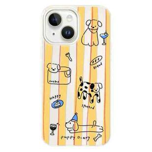 For iPhone 13 Skin Feeling Jelly TPU Hybrid PC Phone Case(Two-color Line Dog White)