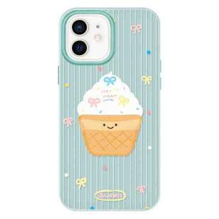 For iPhone 12 Skin Feeling Jelly TPU Hybrid PC Phone Case(Ice Cream Polka Dot Light Green)