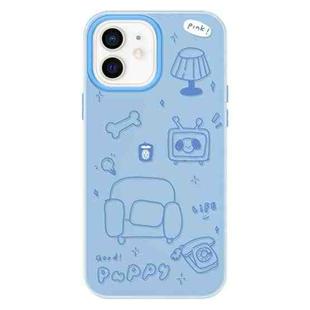 For iPhone 12 Skin Feeling Jelly TPU Hybrid PC Phone Case(Line Puppy Blue)