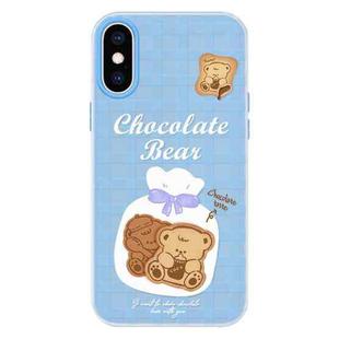 For iPhone X / XS Skin Feeling Jelly TPU Hybrid PC Phone Case(Biscuit Bear Blue)