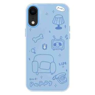 For iPhone XR Skin Feeling Jelly TPU Hybrid PC Phone Case(Line Puppy Blue)