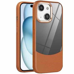 For iPhone 15 Litchi Texture TPU Hybrid Acrylic Phone Case(Brown)