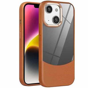 For iPhone 14 Plus Litchi Texture TPU Hybrid Acrylic Phone Case(Brown)