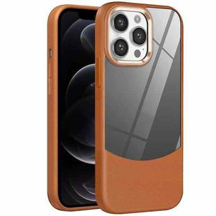 For iPhone 12 Pro Litchi Texture TPU Hybrid Acrylic Phone Case(Brown)