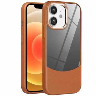 For iPhone 12 Litchi Texture TPU Hybrid Acrylic Phone Case(Brown)