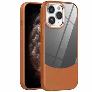 For iPhone 11 Pro Max Litchi Texture TPU Hybrid Acrylic Phone Case(Brown)