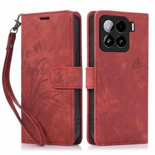 For Xiaomi 15 Orchid Butterfly Embossed Leather Phone Case(Red)