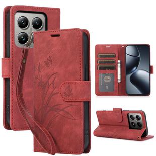 For Xiaomi 14T Pro Orchid Butterfly Embossed Leather Phone Case(Red)