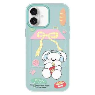 For iPhone 16 Plus Skin Feeling Jelly TPU Hybrid PC Phone Case(Potato Chips Puppy Light Green)