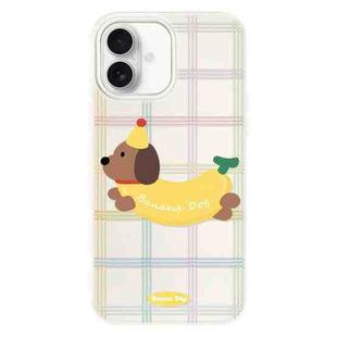 For iPhone 16 Skin Feeling Jelly TPU Hybrid PC Phone Case(Line Banana White)