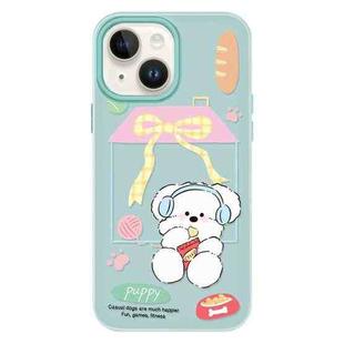 For iPhone 15 Plus Skin Feeling Jelly TPU Hybrid PC Phone Case(Potato Chips Puppy Light Green)