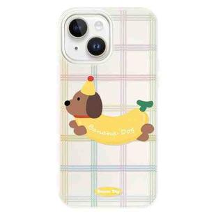 For iPhone 15 Plus Skin Feeling Jelly TPU Hybrid PC Phone Case(Line Banana White)