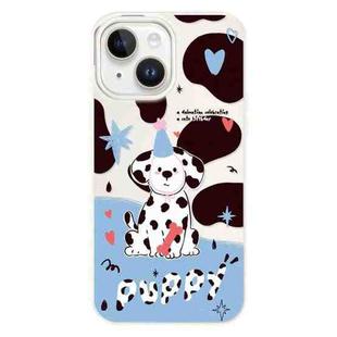 For iPhone 15 Plus Skin Feeling Jelly TPU Hybrid PC Phone Case(Spotted Puppy White)