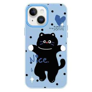 For iPhone 15 Skin Feeling Jelly TPU Hybrid PC Phone Case(Dancing Cat Blue)