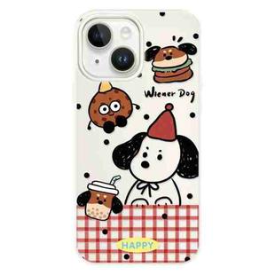 For iPhone 15 Skin Feeling Jelly TPU Hybrid PC Phone Case(Hamburger Dachshund Beige)