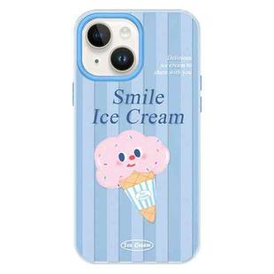 For iPhone 15 Skin Feeling Jelly TPU Hybrid PC Phone Case(Smiling Ice Cream Blue)