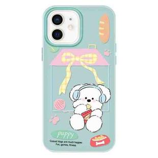 For iPhone 12 Skin Feeling Jelly TPU Hybrid PC Phone Case(Potato Chips Puppy Light Green)