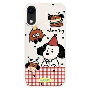 For iPhone XR Skin Feeling Jelly TPU Hybrid PC Phone Case(Hamburger Dachshund Beige)