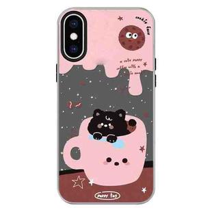 For iPhone XS Max Skin Feeling Jelly TPU Hybrid PC Phone Case(Teacup Puppy Black)