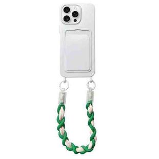 For iPhone 16 Pro Max Dopamine Card Slot Phone Case with Lanyard(White)