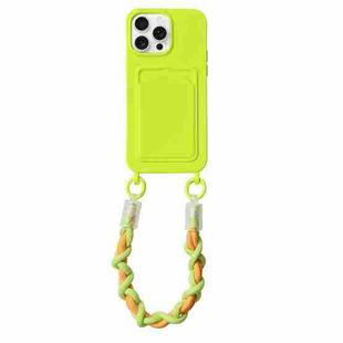 For iPhone 16 Pro Max Dopamine Card Slot Phone Case with Lanyard(Fluorescent Green)