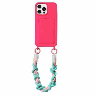 For iPhone 16 Pro Max Dopamine Card Slot Phone Case with Lanyard(Pink)