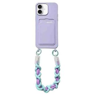 For iPhone 16 Plus Dopamine Card Slot Phone Case with Lanyard(Purple)