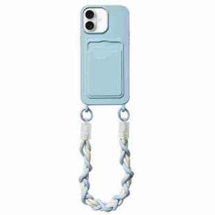 For iPhone 16 Plus Dopamine Card Slot Phone Case with Lanyard(Blue)