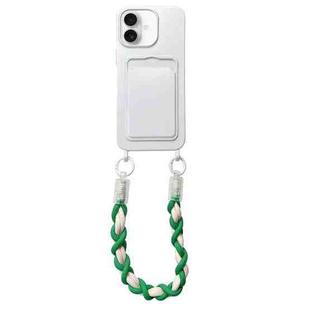 For iPhone 16 Dopamine Card Slot Phone Case with Lanyard(White)