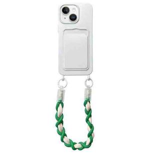 For iPhone 15 Plus Dopamine Card Slot Phone Case with Lanyard(White)