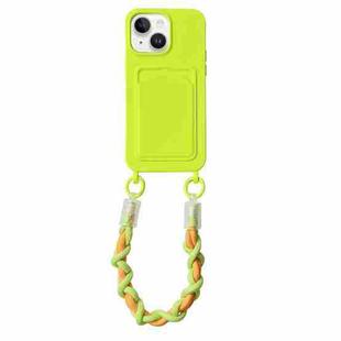 For iPhone 15 Plus Dopamine Card Slot Phone Case with Lanyard(Fluorescent Green)