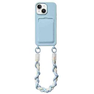 For iPhone 15 Plus Dopamine Card Slot Phone Case with Lanyard(Blue)