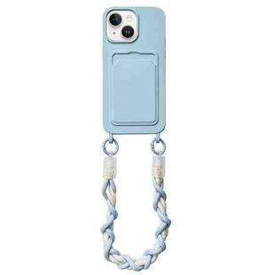 For iPhone 15 Dopamine Card Slot Phone Case with Lanyard(Blue)